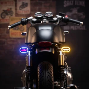 Universal Bike Indicator Mustache Style With Running DRL Blue - Red - Yellow 2 Pcs Set
