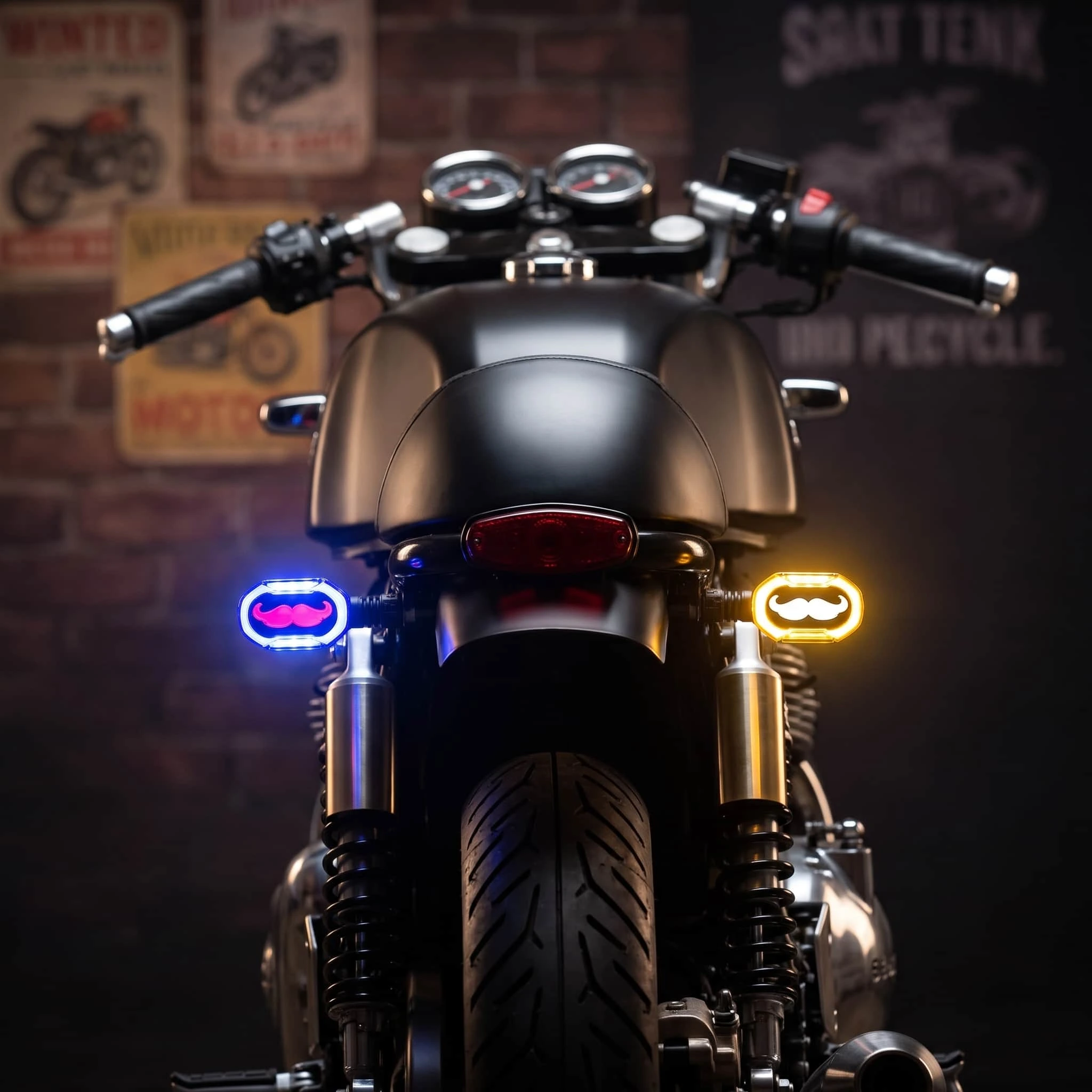 Universal Bike Indicator Mustache Style With Running DRL Blue - Red - Yellow 2 Pcs Set