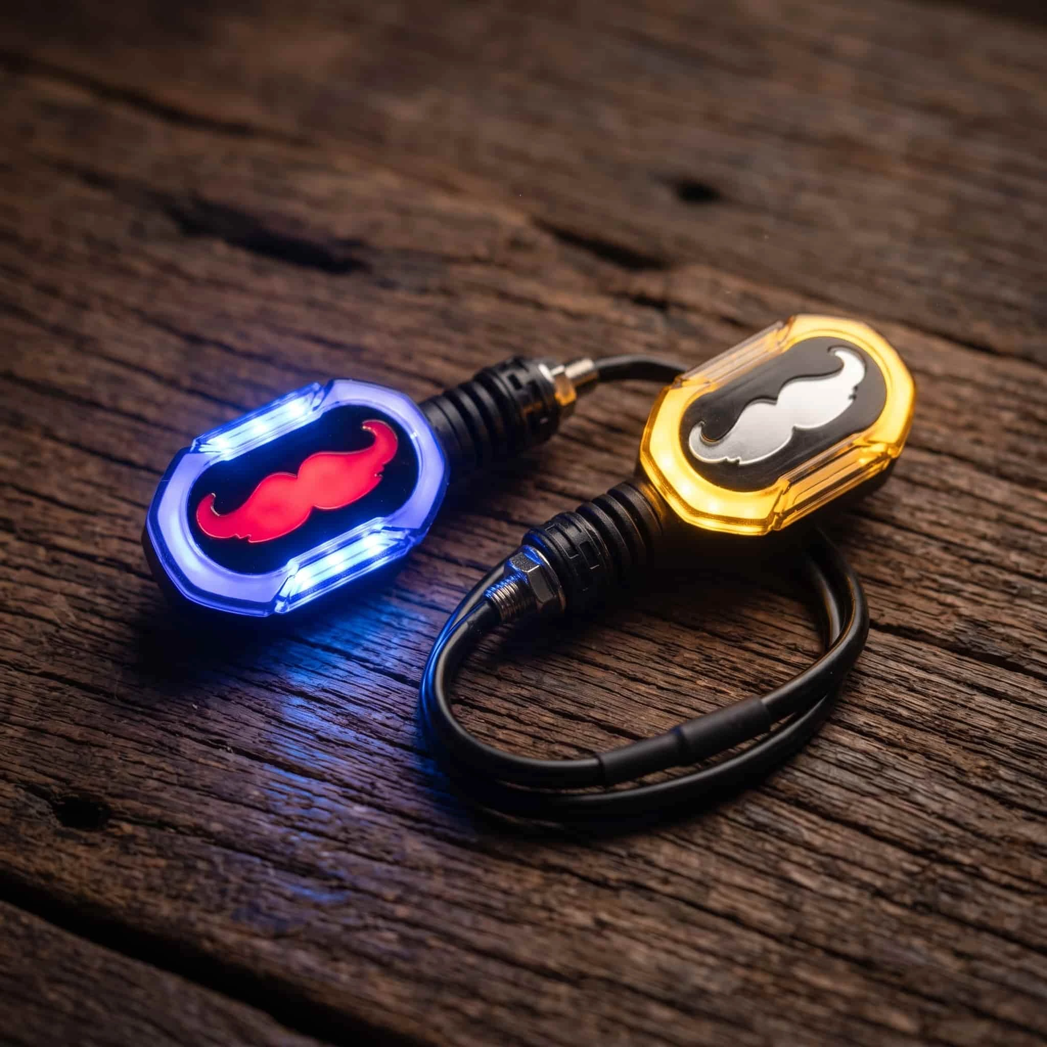 Universal Bike Indicator Mustache Style With Running DRL Blue - Red - Yellow 2 Pcs Set - Image 2