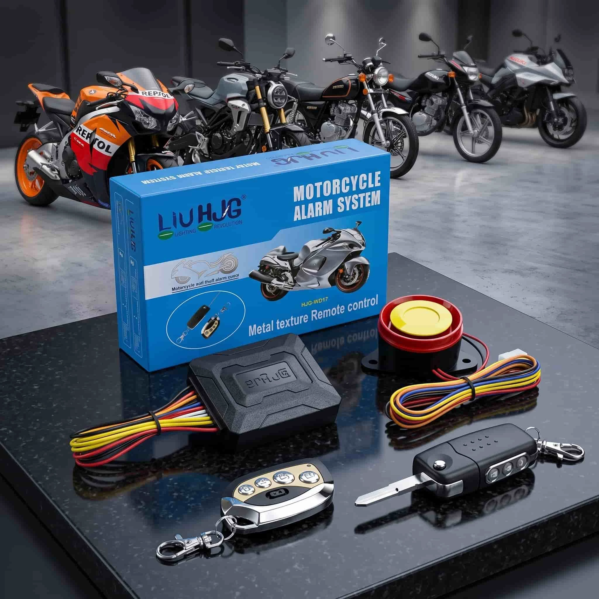 Premium Quality HJG Motorcycle Remote Security Alarm System For Bike Motorcycle Self Starter Bikes With Remote Key - Image 4
